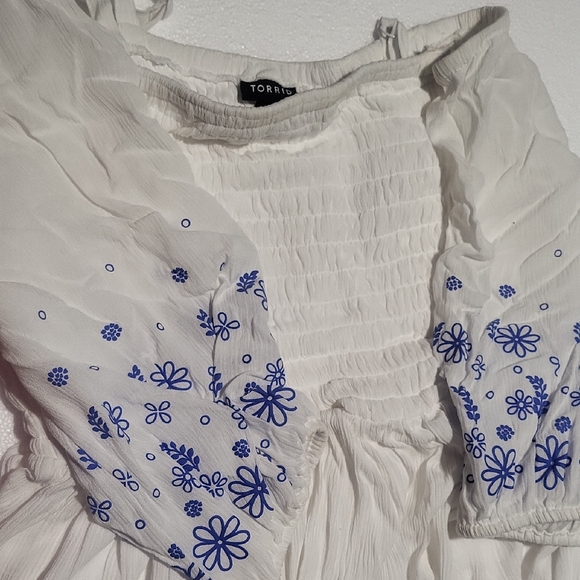 torrid Dresses & Skirts - Torrid White Top with Blue Floral Details